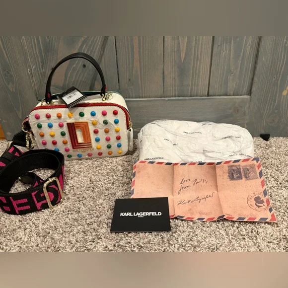 Karl Lagerfeld Multi Color Studded Leather Camera Bag - Picture 10 of 10